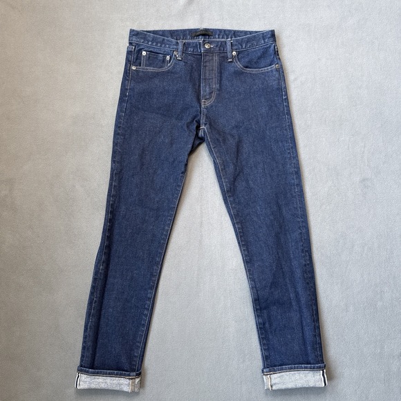 UNIQLO Jeans Mens 32x32 Blue Selvedge Kaihara Slim Straight Japanese Denim - Picture 3 of 13